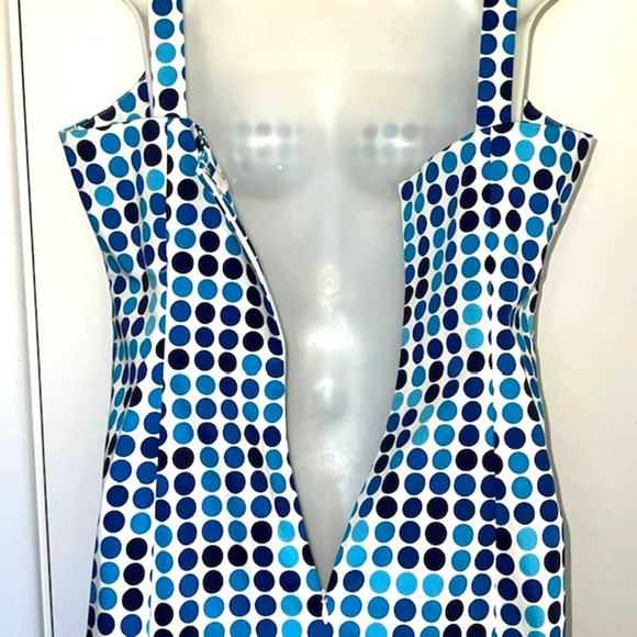 CALVIN KLEIN AQUA BLUE POLKA DOT SHEATH DRESS PLEATED TOP SIZE 10 - Picture 9 of 11